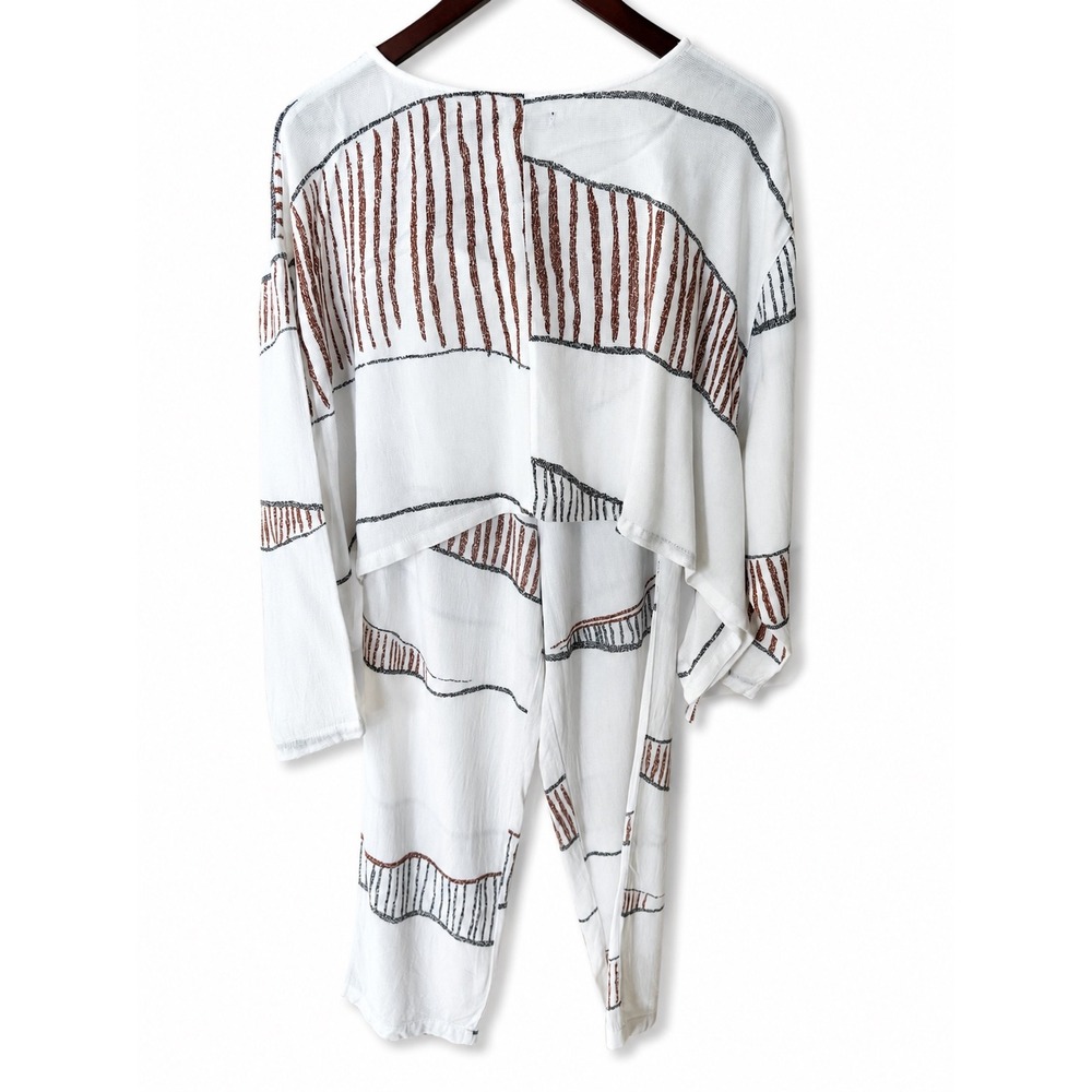 Jacques Ruc White Abstract Print 2 Piece Set Crop Top and Pants Womens Lagenlook